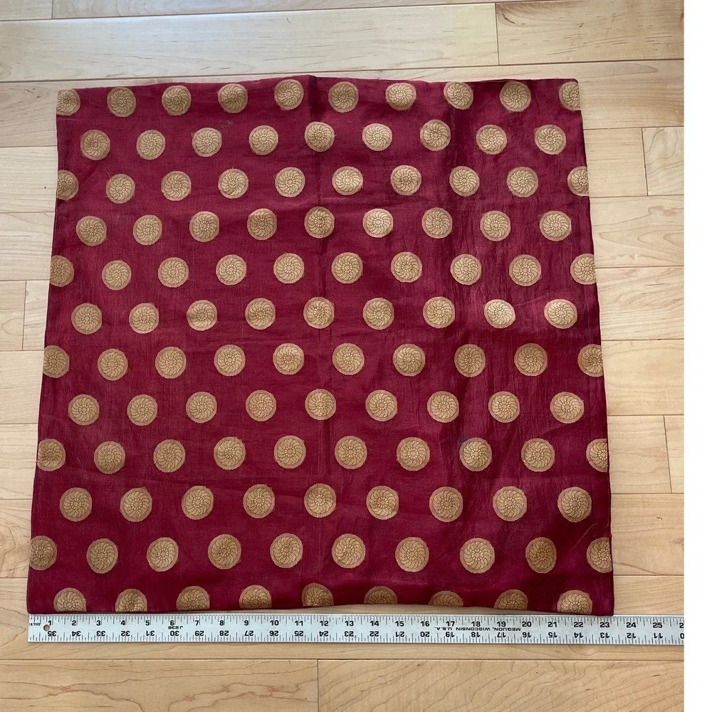 Burgundy Red Gold Embroidered Medallion Square Pillow Cover Sham 22x22 Zipper